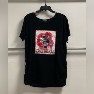Short sleeve side cinch waffle top w) queen patch